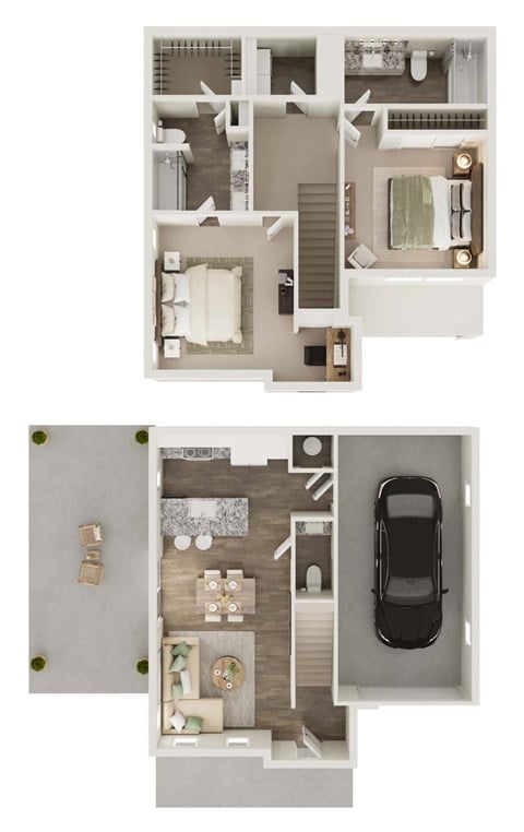 Floor plan for 2 beds, 2.5 baths, 1132 sqft